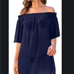 Daci Sheer Cover Up Off The Shoulder Cute Short Sleeve Beach Coverup